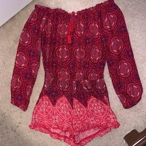O’Neill off the shoulder patterned long sleeve romper
